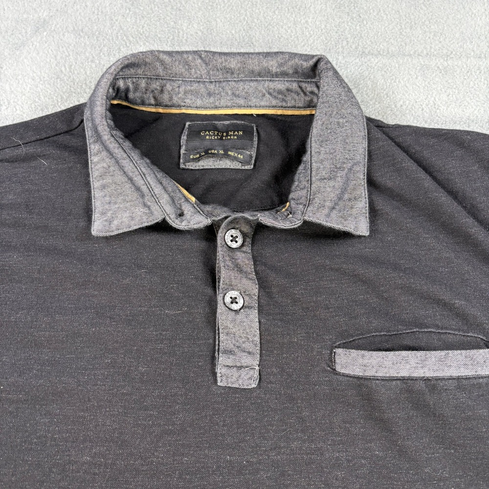Cactus Man Ricky Singh Mens XL Polo Shirt Black Heather Contrast Collar Pocket